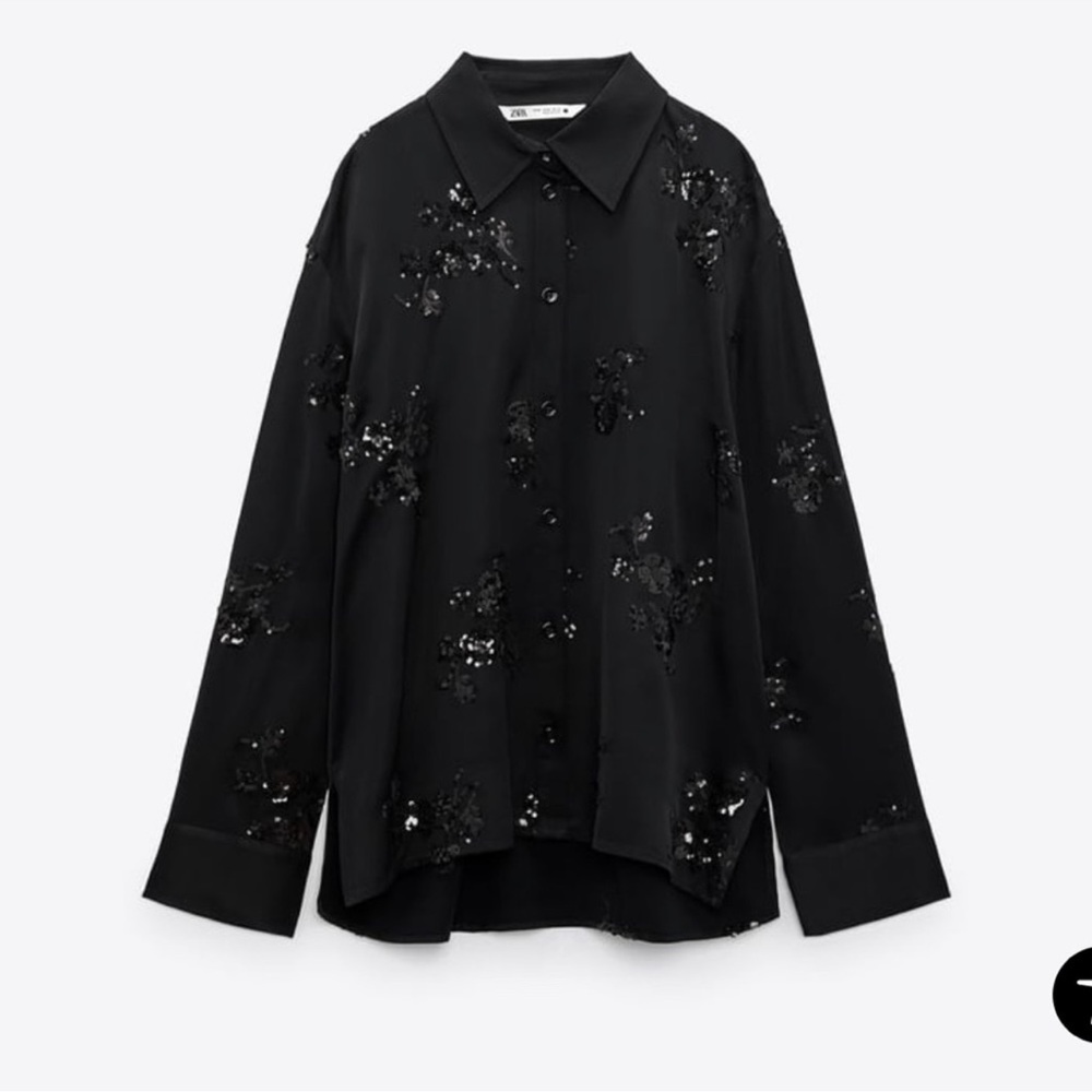 Zara Woman Black Embroidered Shirt $ pant set size L